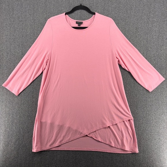 J. Jill Tops - J Jill Wearever Pink  3/4 Sleeve Crossover Hem Tunic Top Large Stretch Capsule
